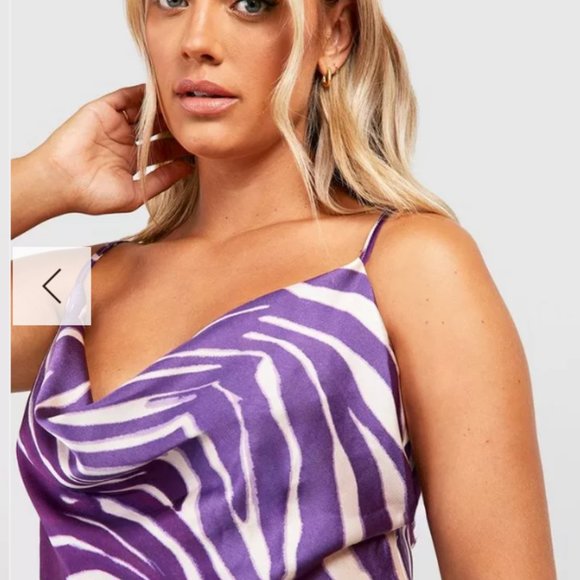 BNWT Boohoo PLUS SATIN ZEBRA PRINT COWL NECK CAMISOLE - Picture 4 of 5
